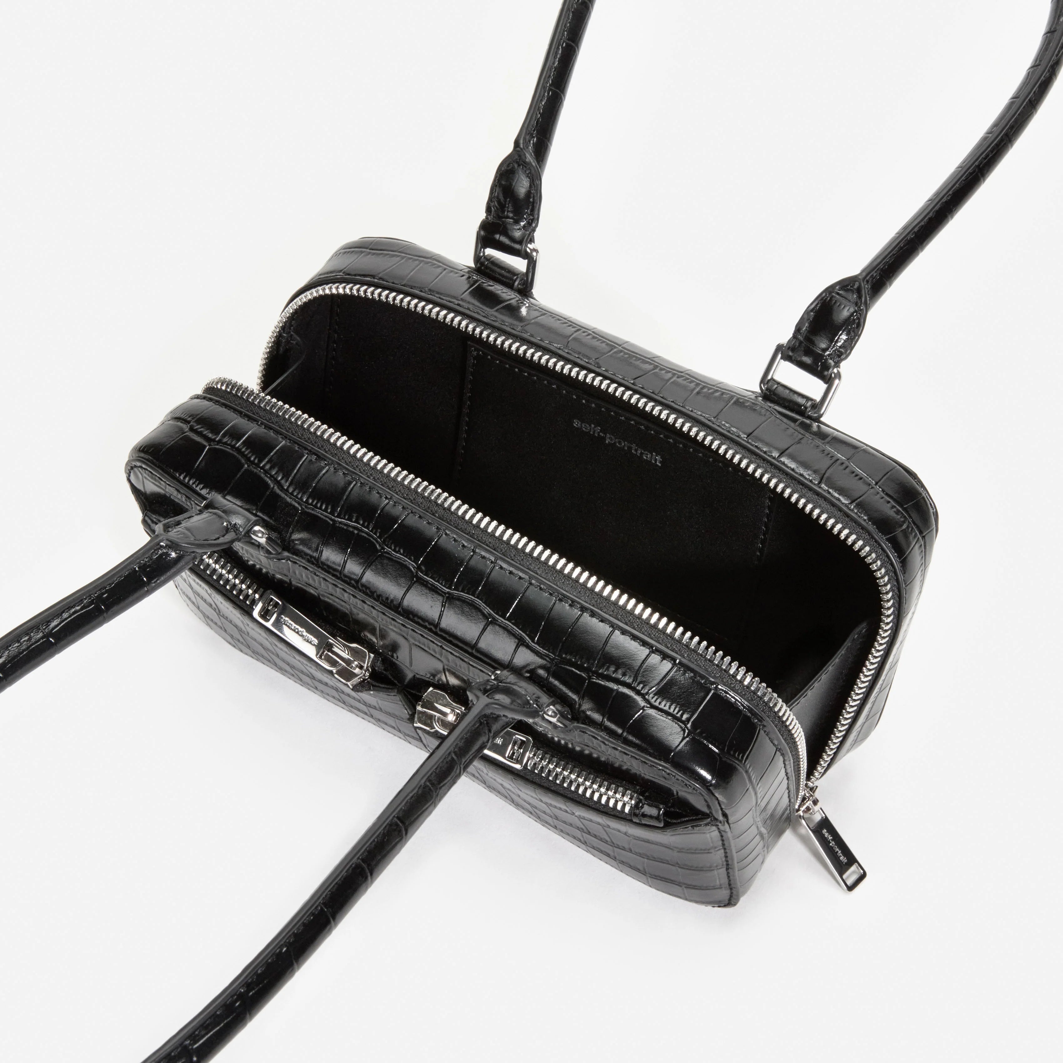 Black Croc Leather Mini Shoulder Bag