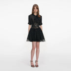 Black And Gold Chiffon Mini Dress