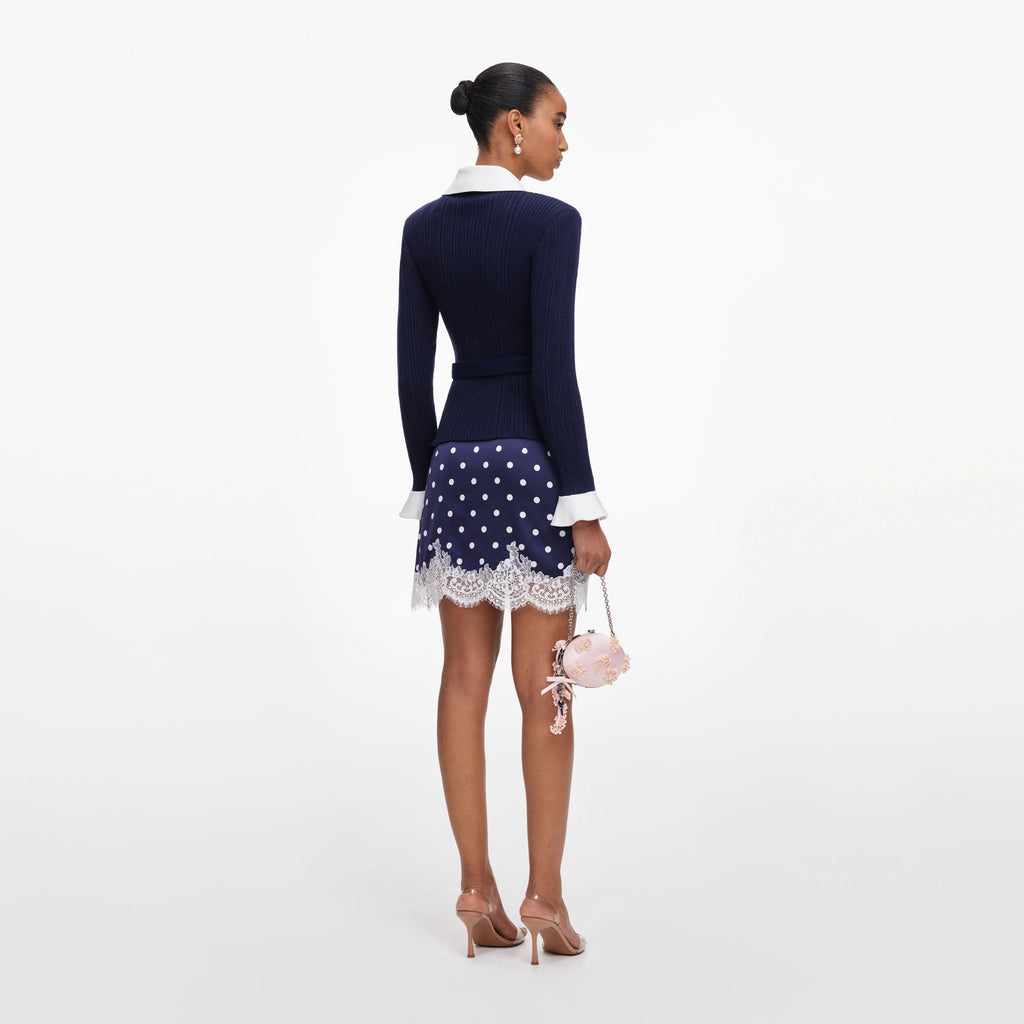Navy Ribbed Knit Cardigan