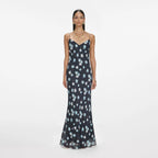 Navy Floral Rhinestone Maxi Dress