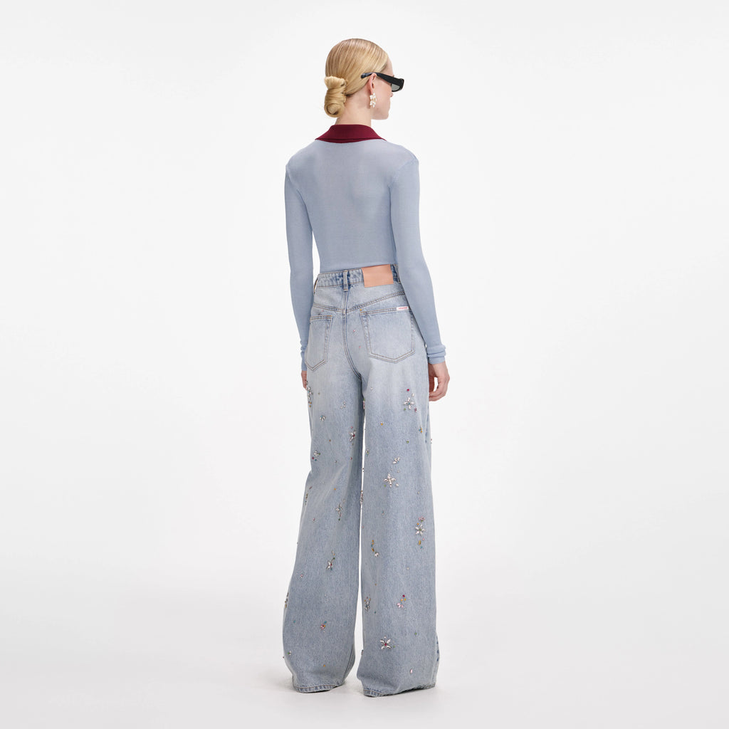Blue Viscose Knit Bodysuit