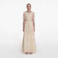 Champagne Floral Embellished Maxi Dress