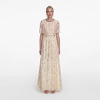 Champagne Floral Embellished Maxi Dress