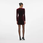 Burgundy Velvet Embellished Mini Dress