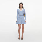 Blue Ribbed Knit Mini Dress