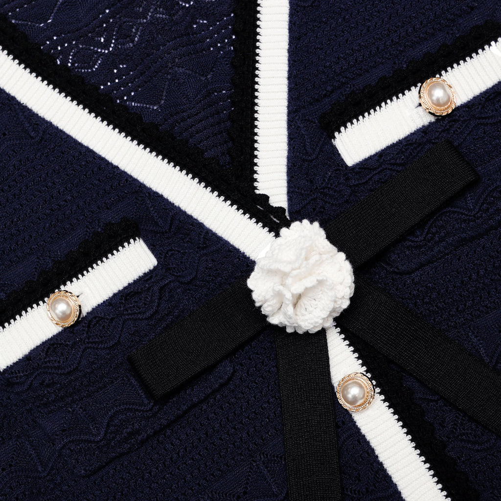 Navy Peplum Pointelle Knit Mini Dress