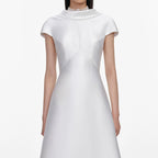 White Taffeta Collared Maxi Dress
