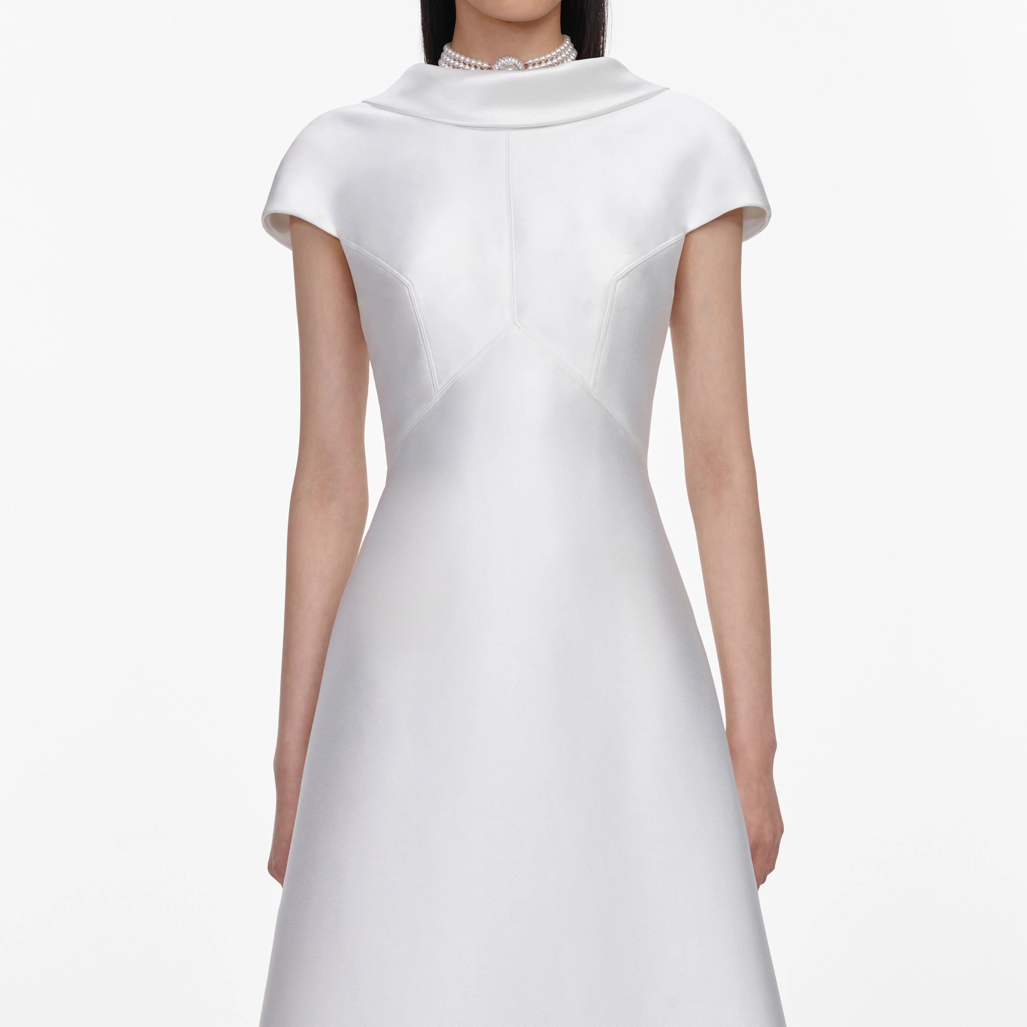 White Taffeta Collared Maxi Dress