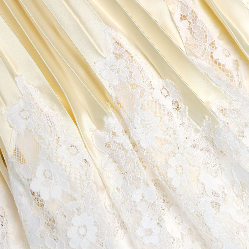 Yellow Satin Lace Midi Skirt