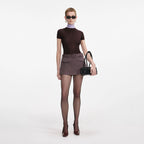 Brown Viscose Knit Short Sleeve Top