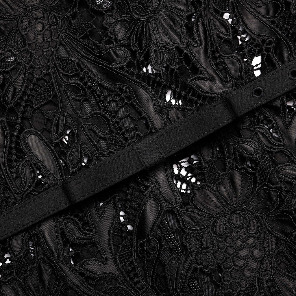 Black Guipure Lace Midi Dress