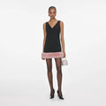 Black Crepe Fur Hem Mini Dress