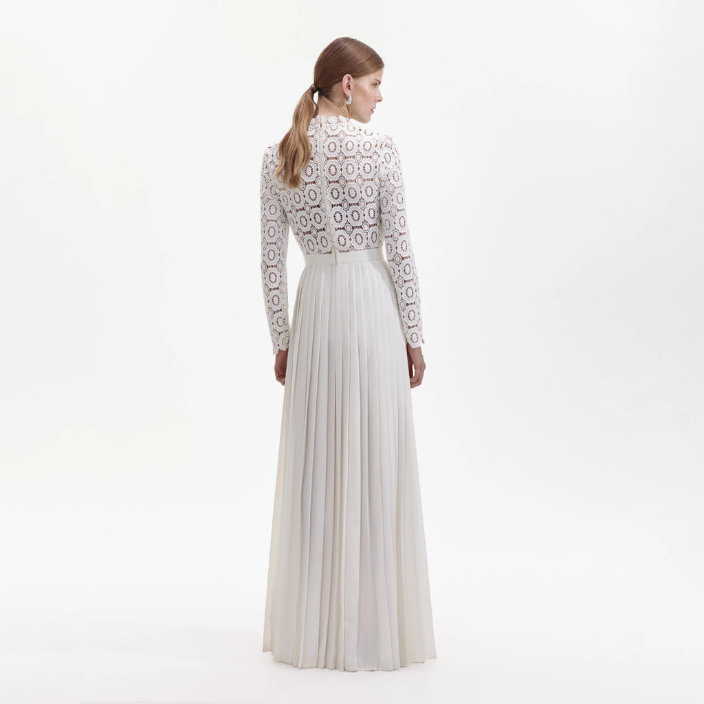 Pleated Crochet Floral Maxi Dress