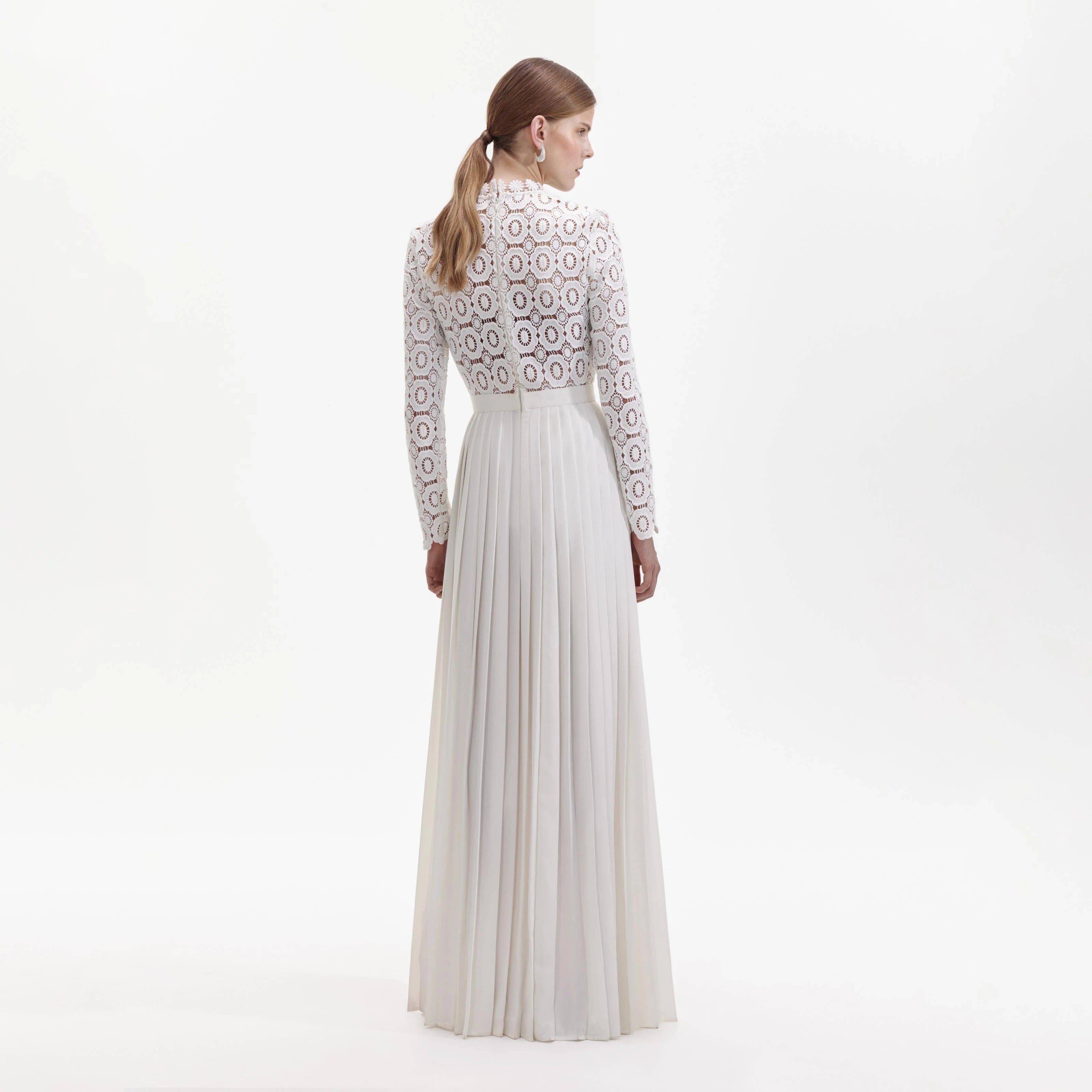 Pleated Crochet Floral Maxi Dress