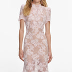 Pink Rhinestone Lace Midi Dress