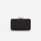 Black Satin Crystal Clutch Bag