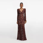 Brown Floral Lace Maxi Dress