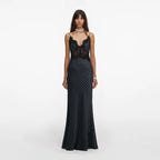 Polka Dot Satin Lace Maxi Dress