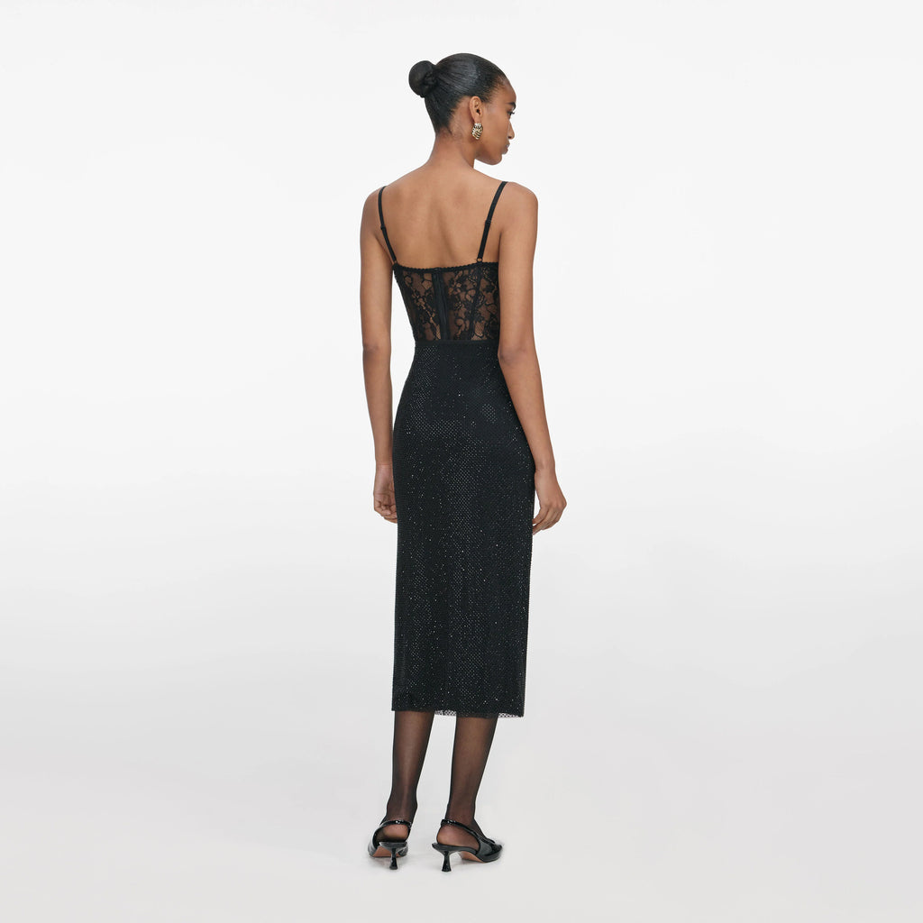 Black Rhinestone Midi Skirt