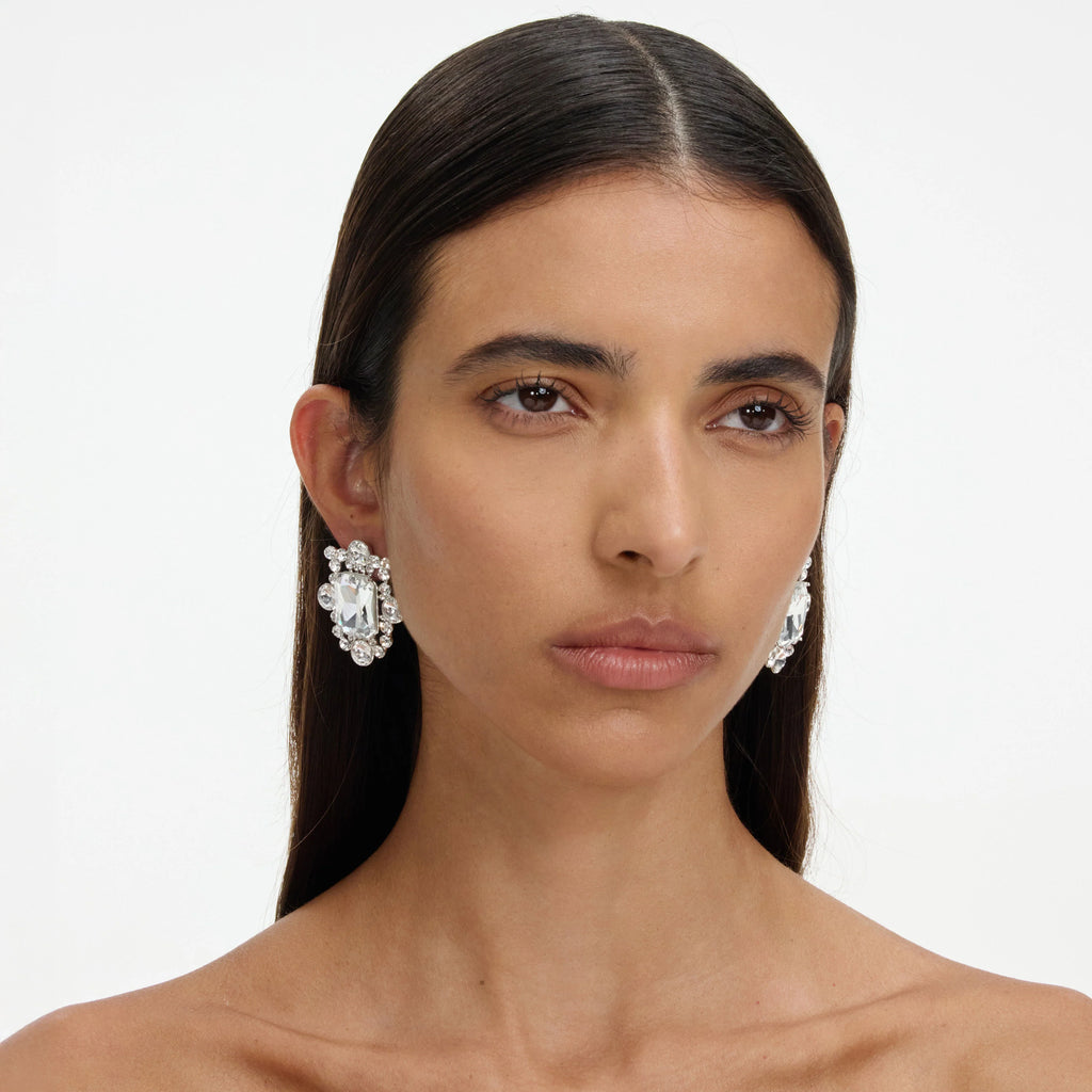 Silver Crystal Cluster Earrings