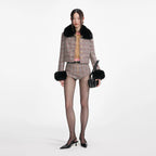 Brown Check Fur Cuff Jacket
