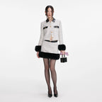 Check Boucle Fur Hem Mini Skirt
