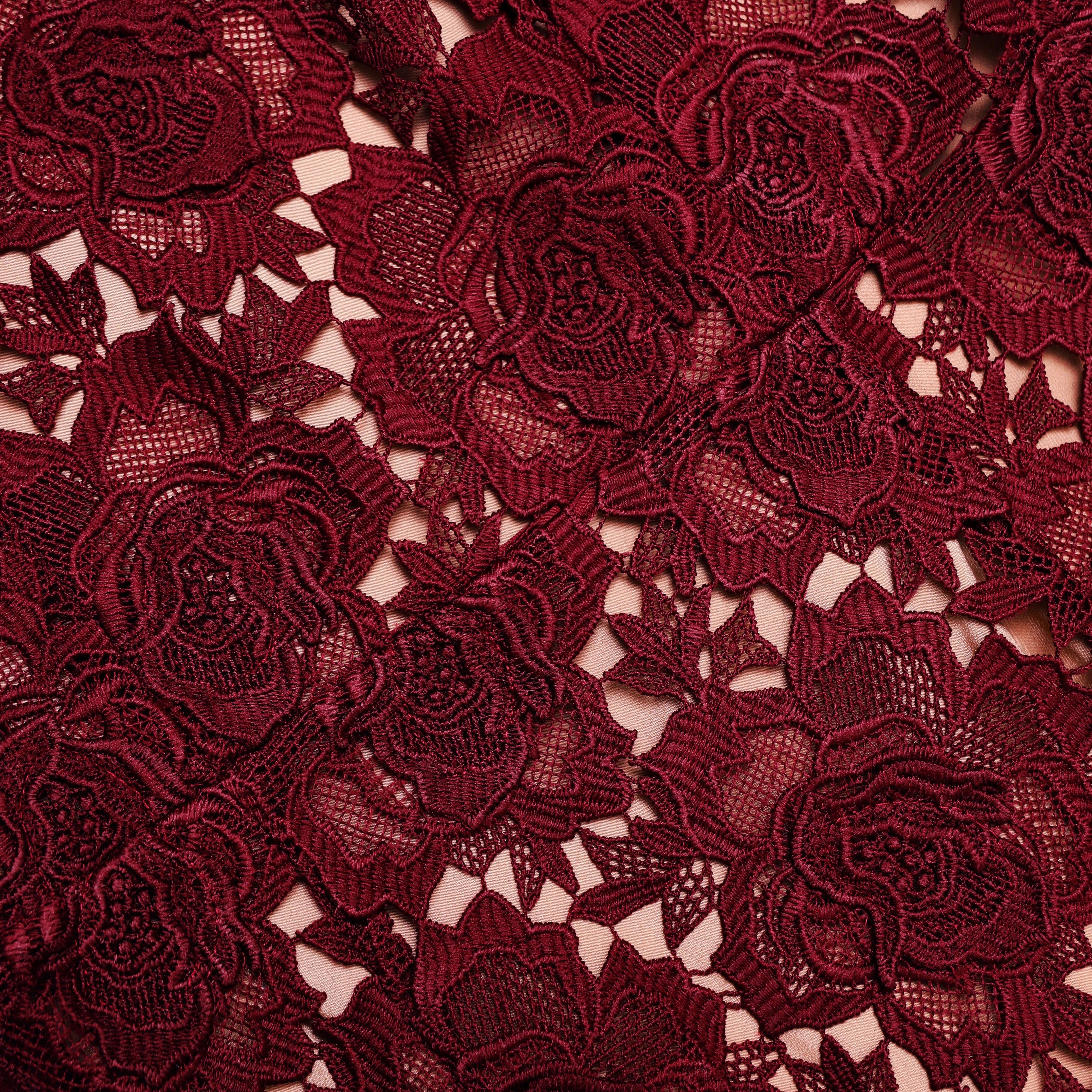 Burgundy Flower Lace Midi Dress