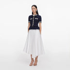 Navy Peplum Pointelle Knit Top