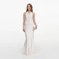 Cream Linen Blend Satin Maxi Dress