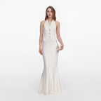 Cream Linen Blend Satin Maxi Dress