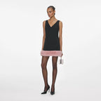 Black Crepe Fur Hem Mini Dress