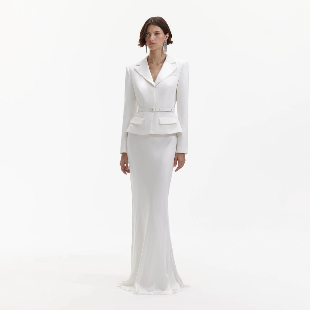 White Crepe Tailored Maxi Dress