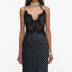 Polka Dot Satin Lace Maxi Dress