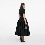 Black Knit Taffeta Midi Dress