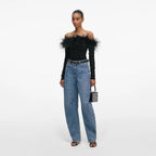 Black Feather Viscose Knit Top
