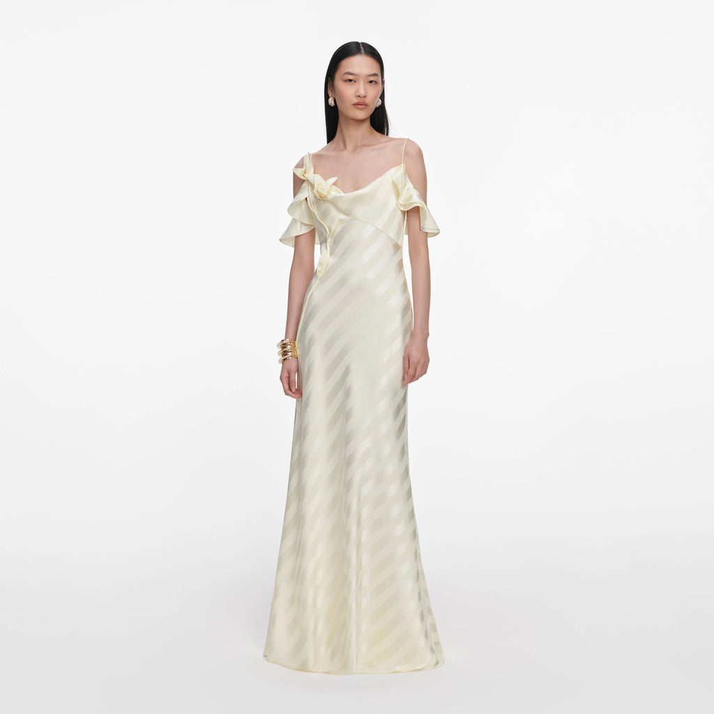 Yellow Satin Striped Maxi Dress