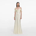 Yellow Satin Striped Maxi Dress