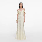 Yellow Satin Striped Maxi Dress