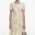 Yellow Lace Embellished Midi Dress