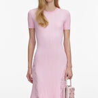 Pink Knit Lace Insert Midi Dress