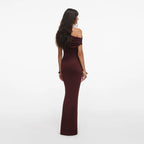 Brown Draped Knit Midi Dress