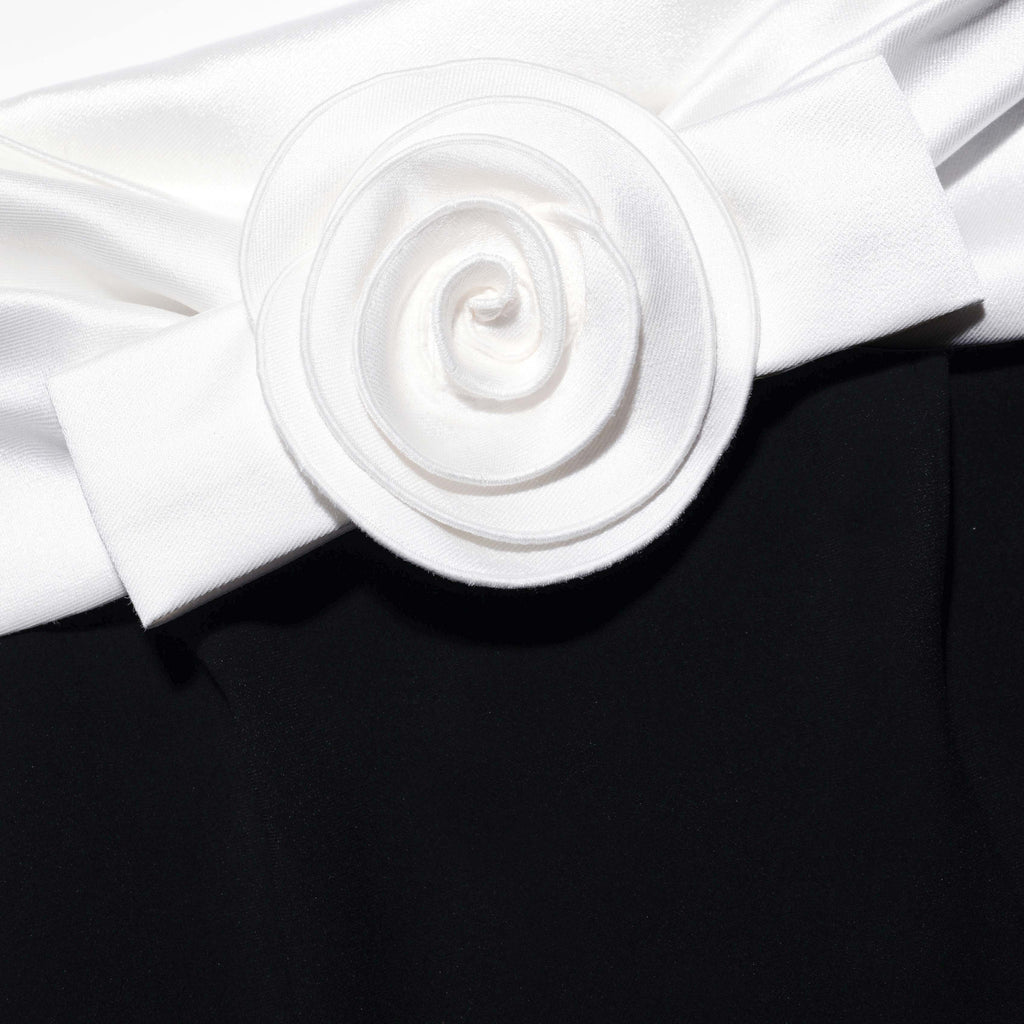 Black Crepe Flower Midi Dress