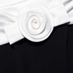 Black Crepe Flower Midi Dress