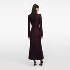 Burgundy Rhinestone Fishnet Midi Dress