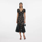 Black Floral Lace Midi Dress