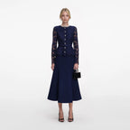 Navy Tailored Lace Midi Dress