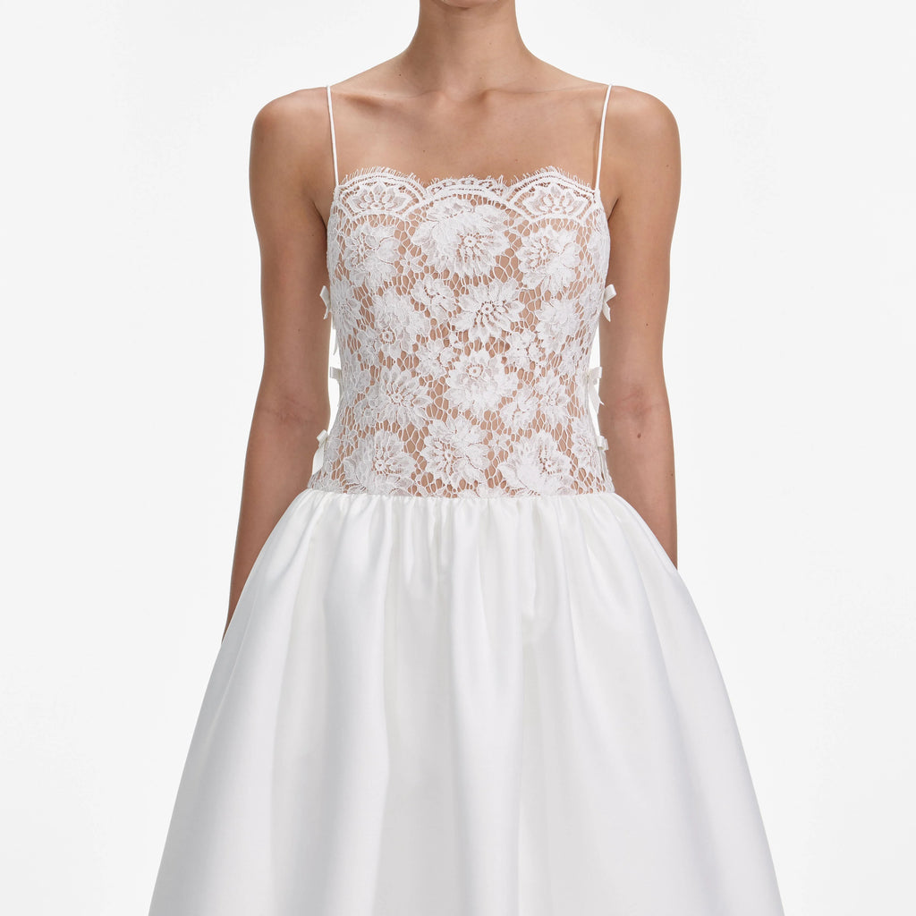 White Lace Taffeta Maxi Dress