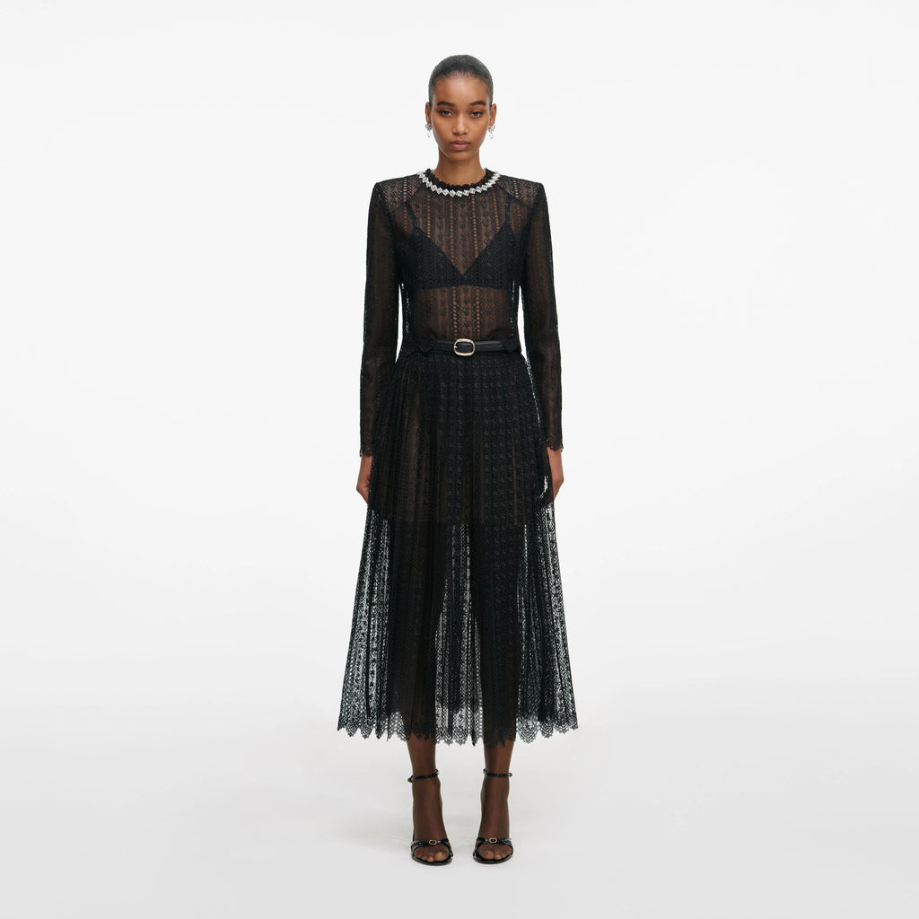 Black Organza Lace Midi Skirt