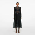 Black Organza Lace Midi Skirt