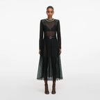 Black Organza Lace Midi Skirt